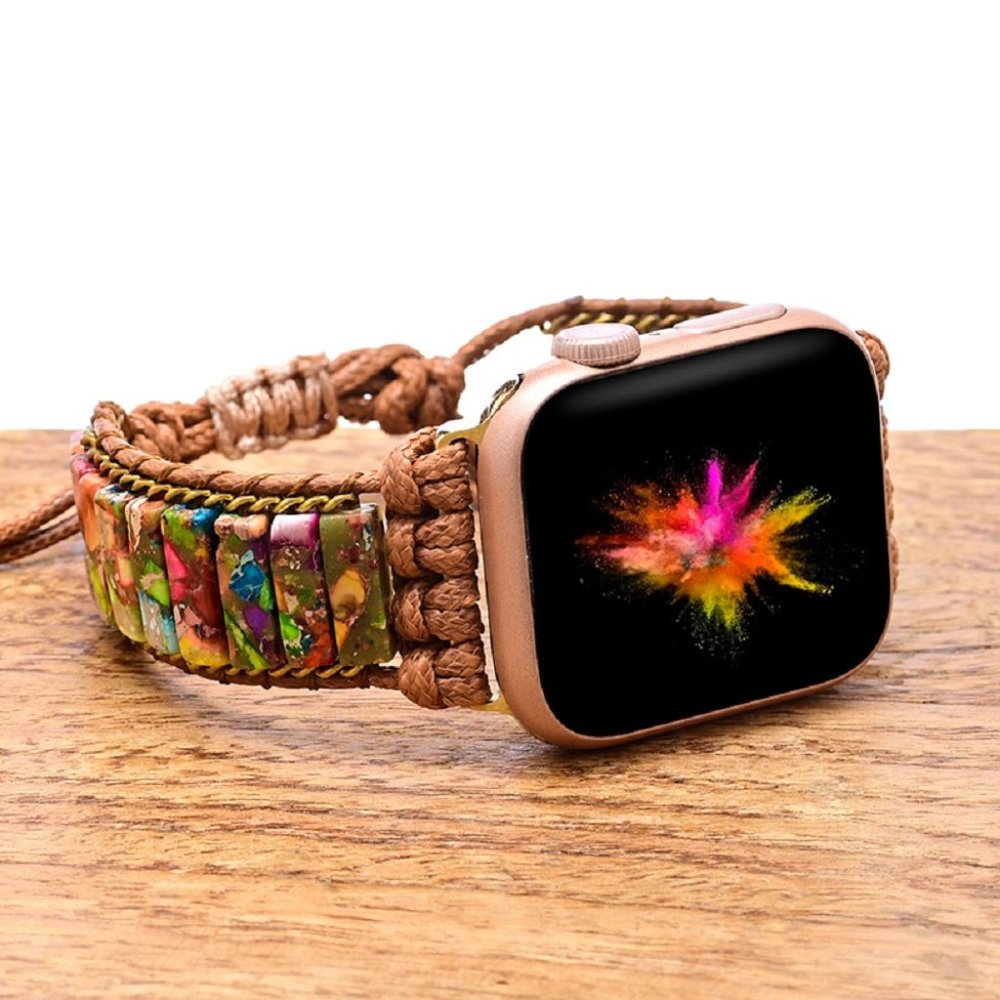 Natural Sea Sediment Jasper Strap Braided Watch Band for 38 40mm Apple iWatch